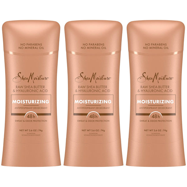 Get 3 sticks of Shea Moisture 48 Hour Protection Moisturizing Deodorant, 2.6 oz each—designed for rich melanin skin and provides lasting sweat and odor control.